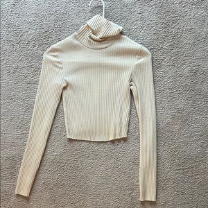 Cream Ribbed Turtleneck Sweater
